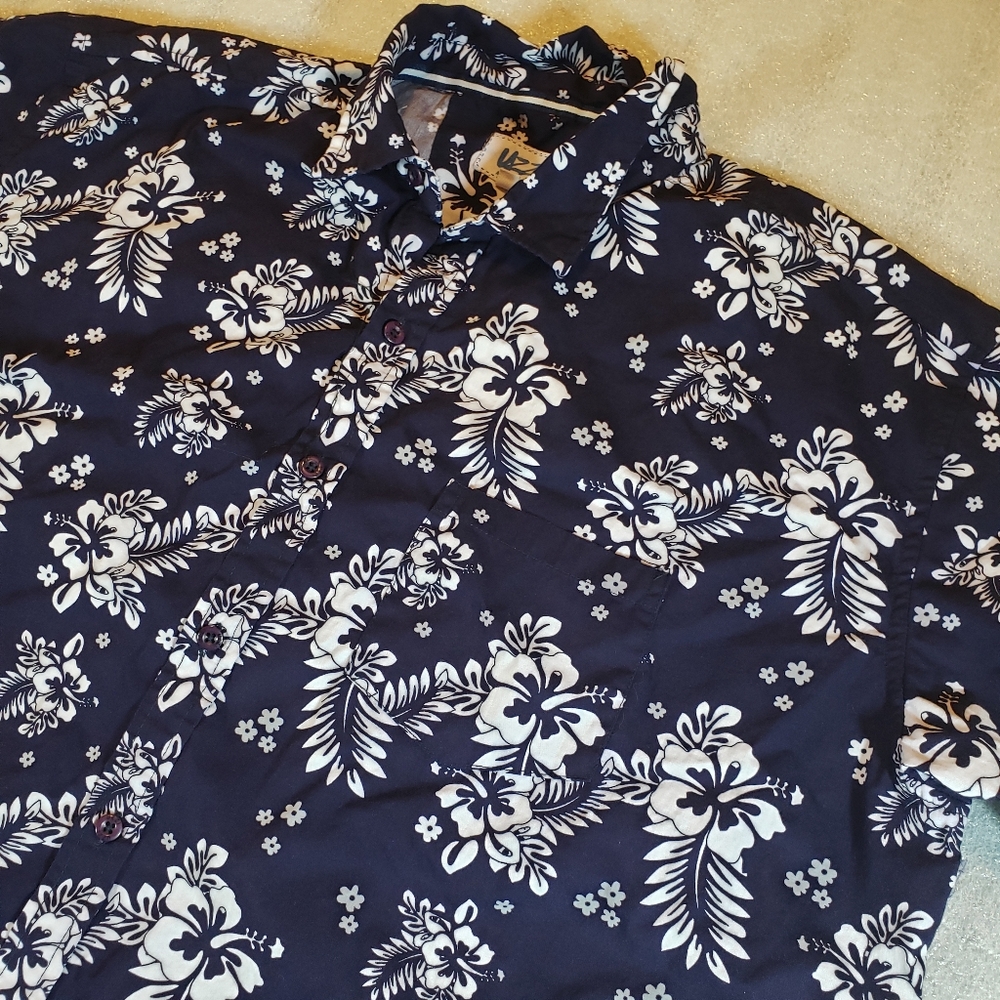 Uzzi Amphibious Gear Men's 2XL Blue Floral Cotton SS Hawaiian Shirt Beach Summer